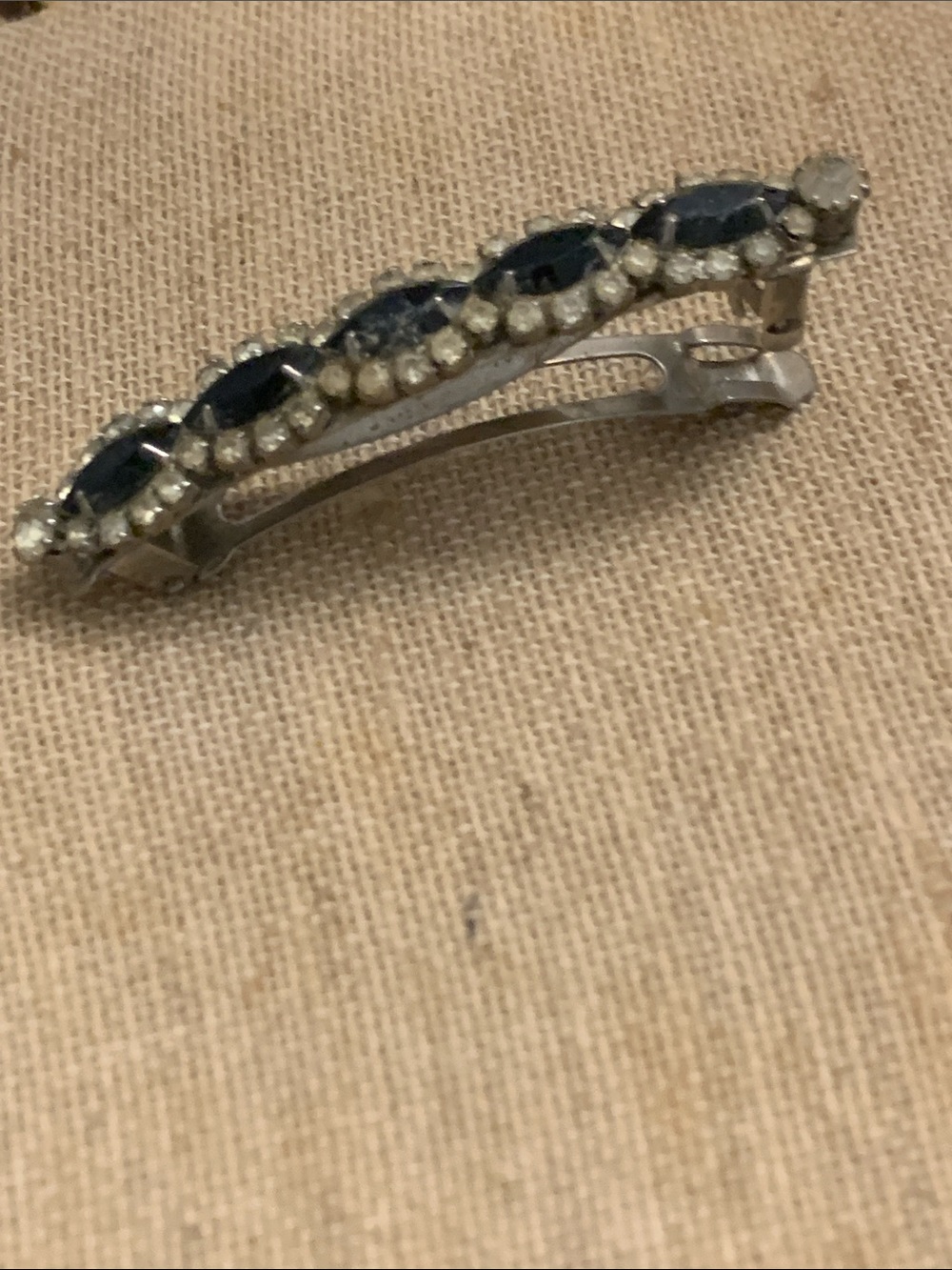 Vintage Black / White Crystal Hair Barrette with Silver Accents made in france